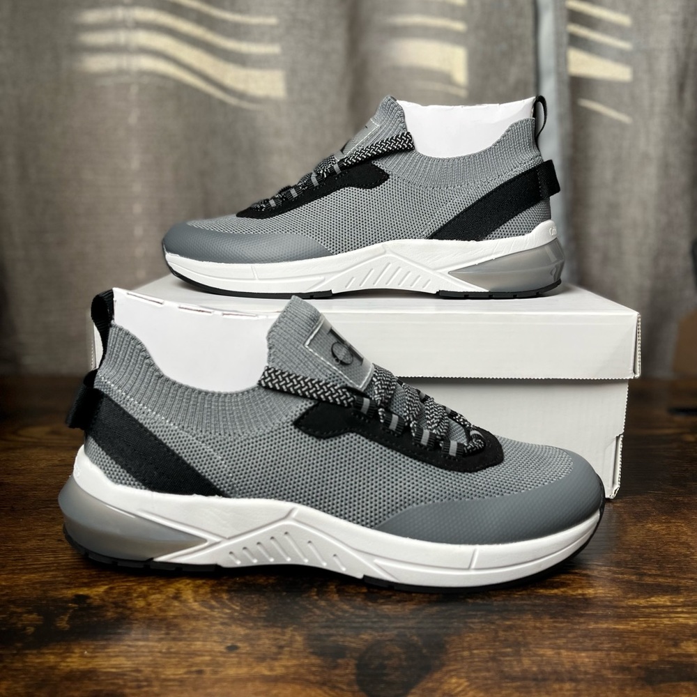 Calvin Klein Womens Sierra Knit Sneaker Shoes Gray Black Low Top Lace Up size 7